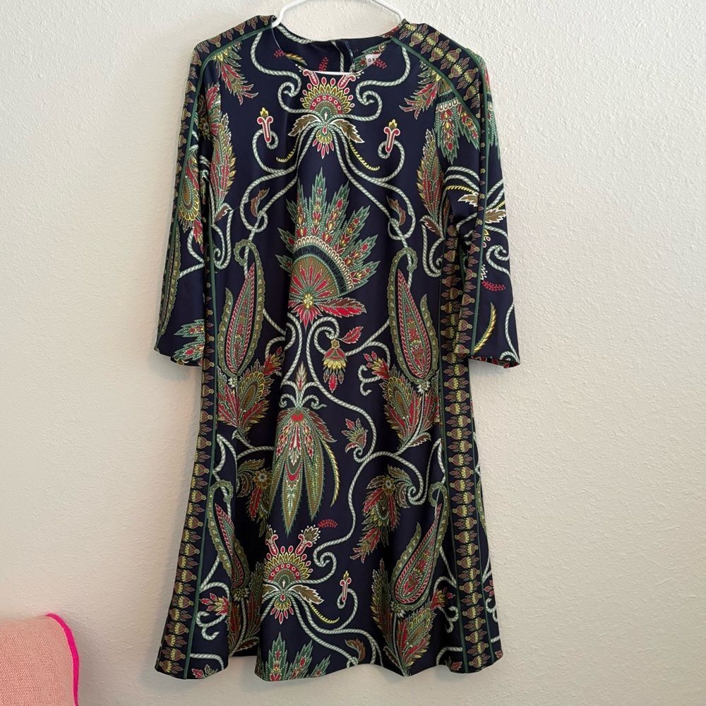Gretchen Scott  Paisley Midi Dress Small Navy Multi Preppy